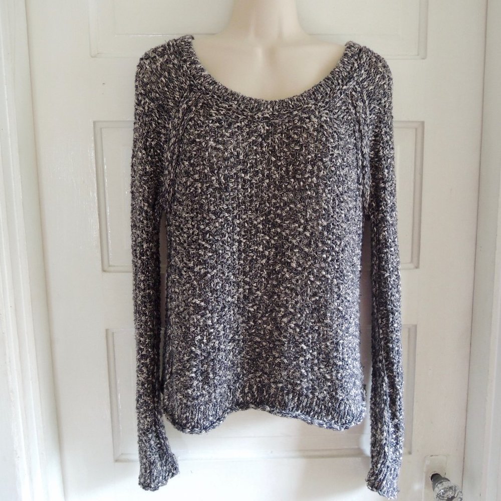 Free People Slouchy Black & White Marled Cotton Sweater XS *Runs L